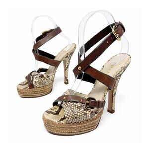 Prada Snakeskin Platform Strappy High Heels Womens Size EU 37